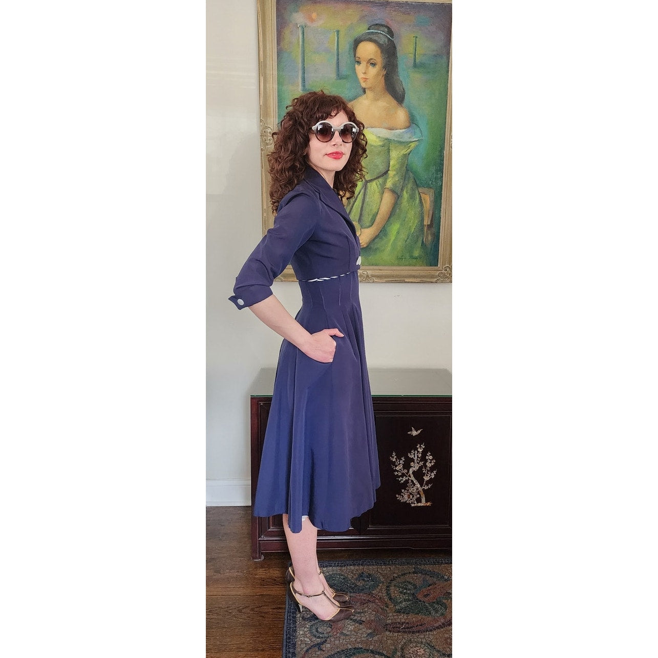 Vintage 50s Blue Dress Suit Nautical Stripe Cropped Jacket Jerell Jr