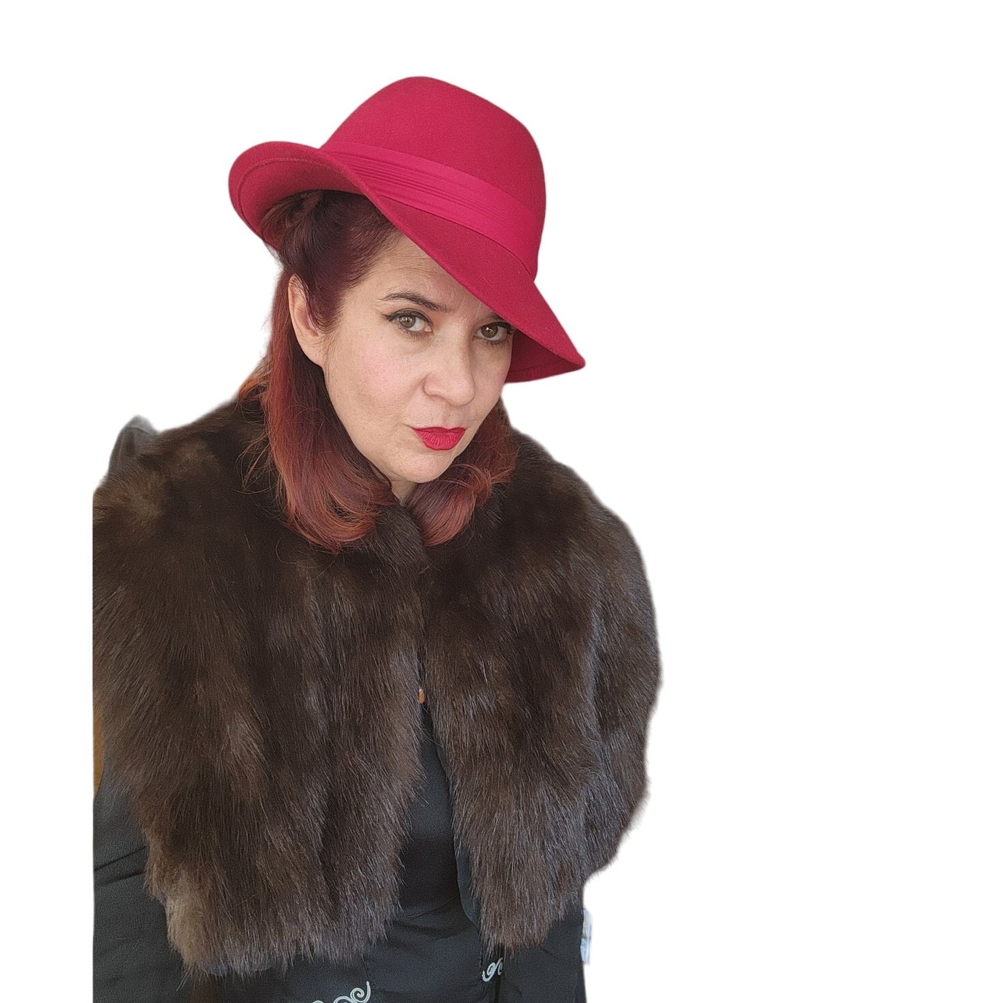 40s Beaver Fur Shrug Wrap Dark Brown