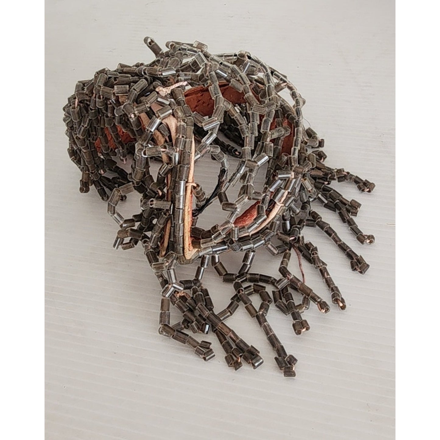 Antique Beaded Headdress Hat Gray Beads One of a Kind Medusa Flapper