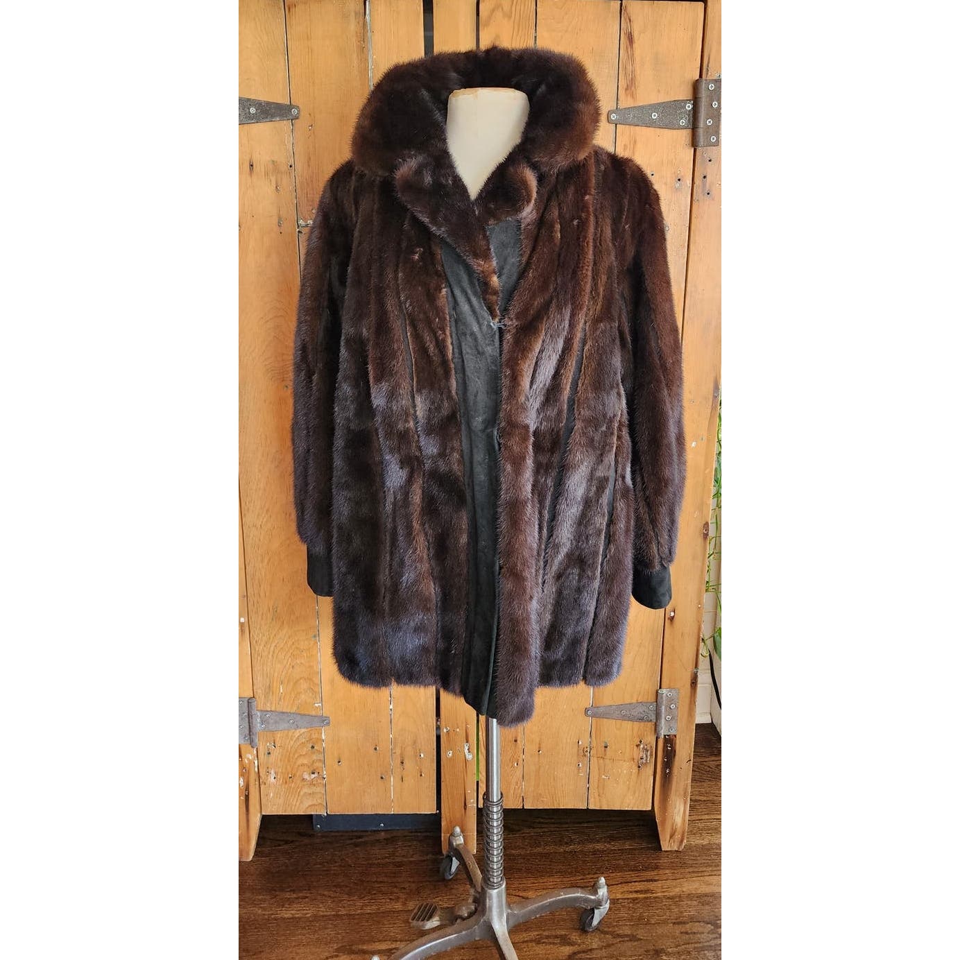 Vintage 70s Brown Mink Fur Jacket Black Suede Lacritz & Picus