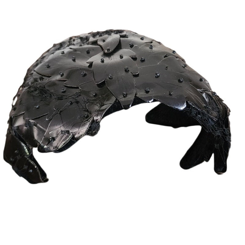 Vintage 50s Bes-Ben Hat Eggshell Style Black Leather Petals