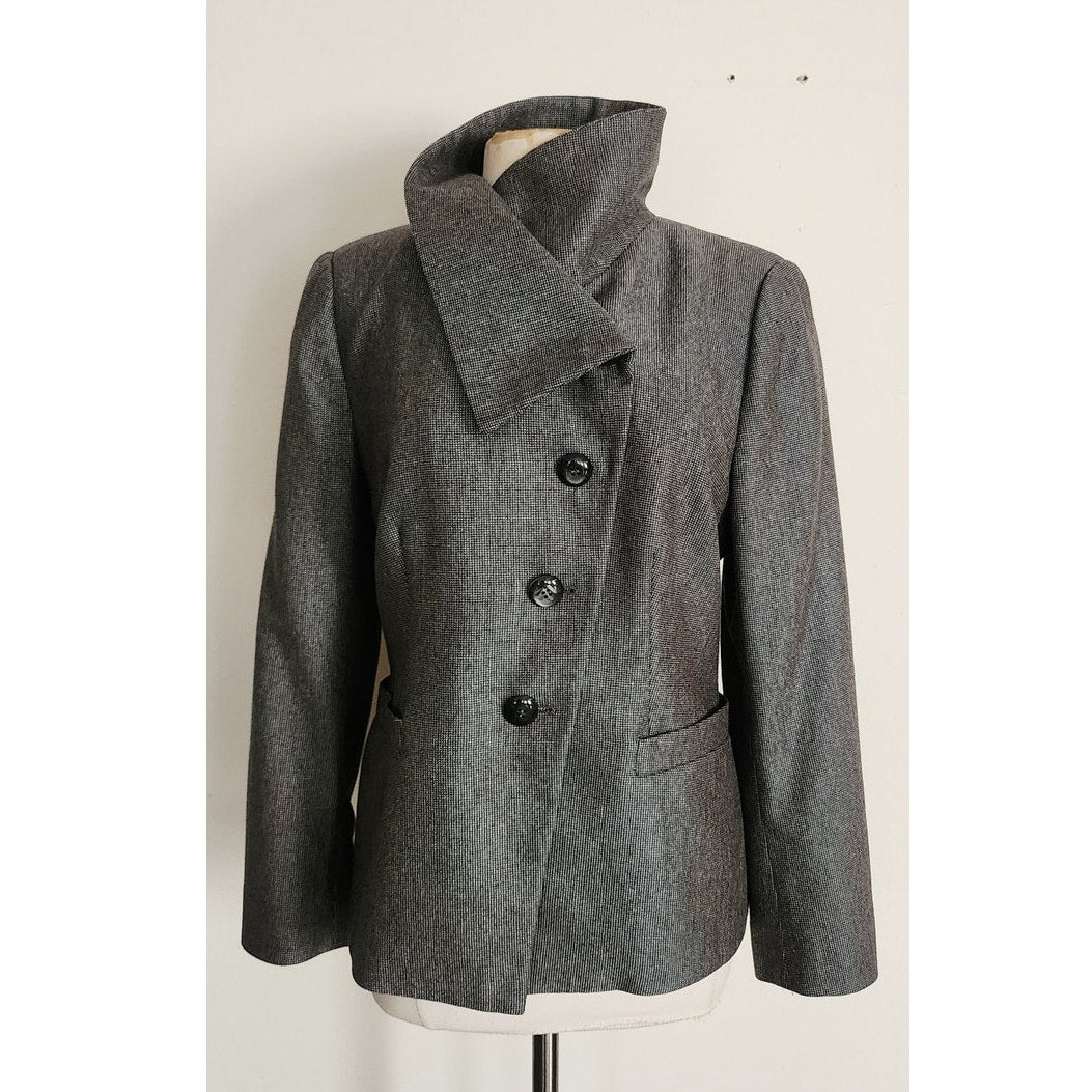 2010 Armani Collezioni Blazer Gray Microgrid Wool High Collar / L