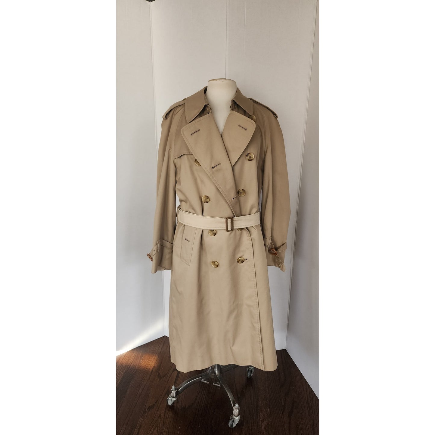 Vintage 80s Womens Burberrys Coat Beige Trench w/Wool Plaid Liner