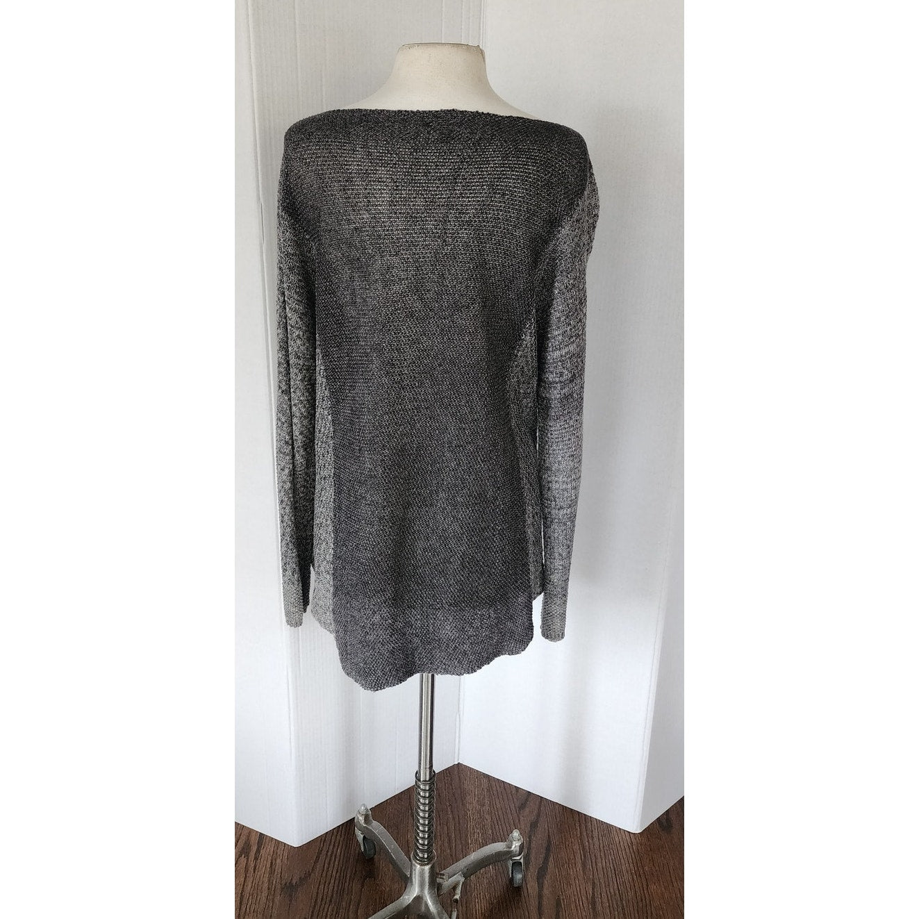 Eileen Fisher Sweater Tunic Gray Mesh Linen Top
