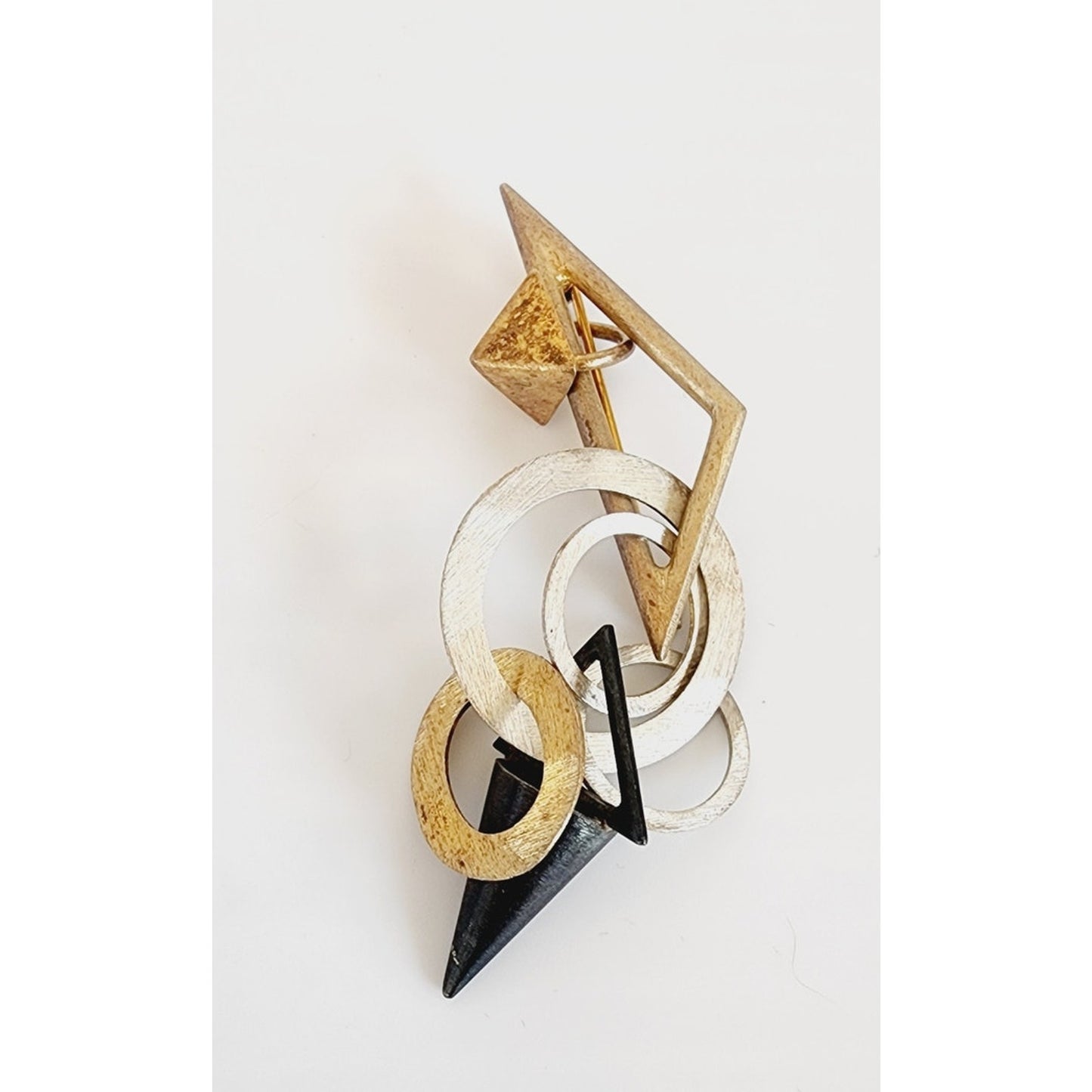 Vintage 80s Memphis Design Brooch Metallic Geometric Pin