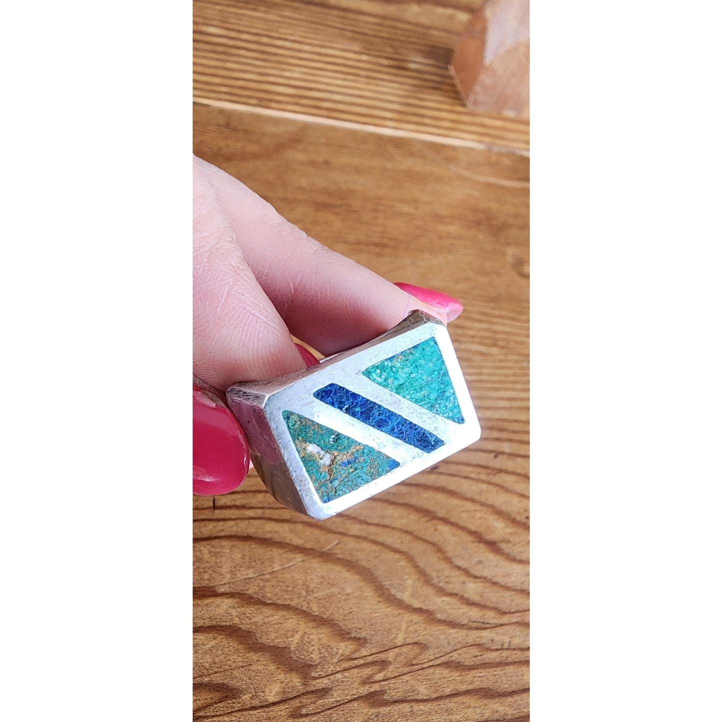 Vintage Mens Ring Inlaid Turquoise Lapis Lazuli Stamped SMM 925 Mexico Size 10.25
