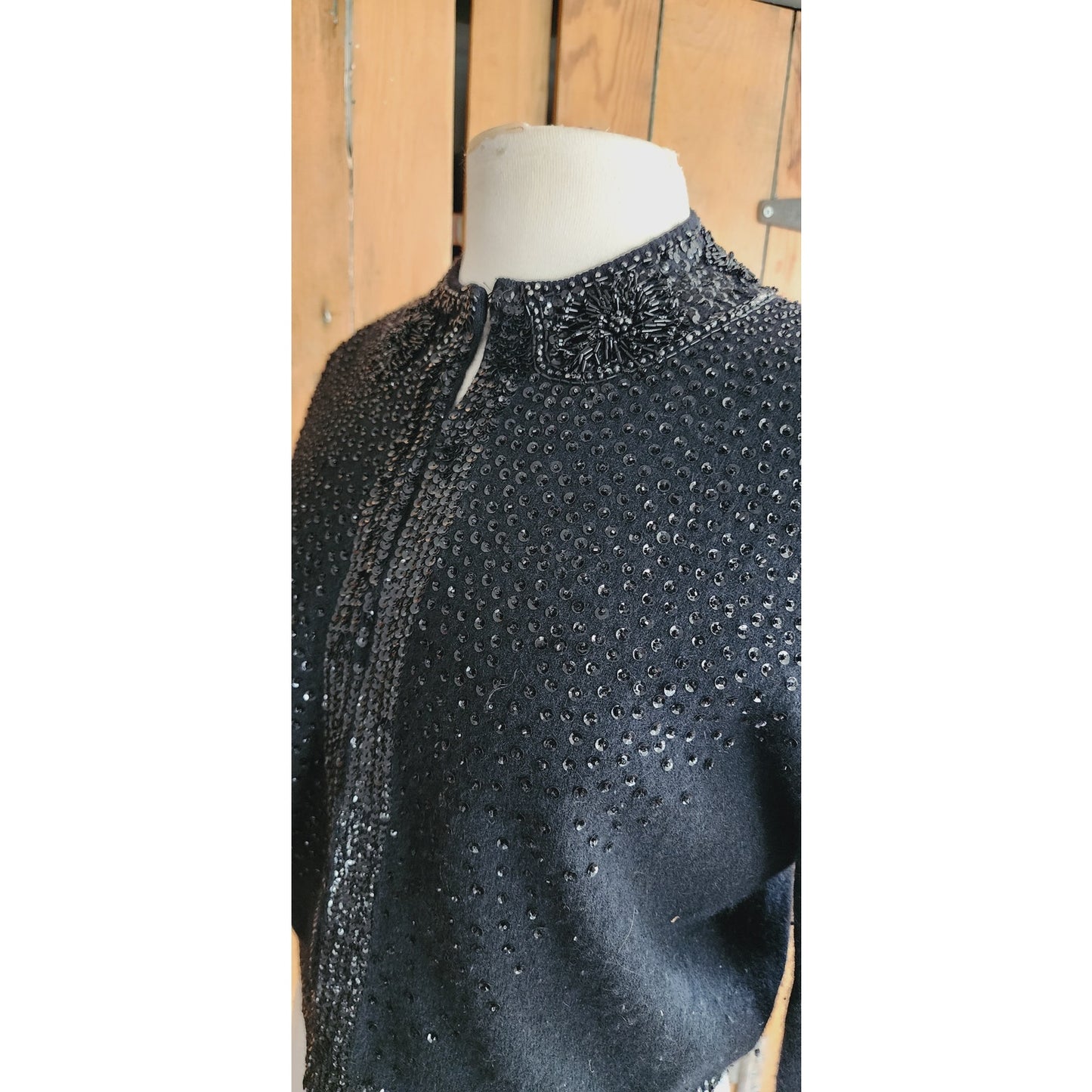 Vintage 50s Beaded Cardigan Black Angora Wool