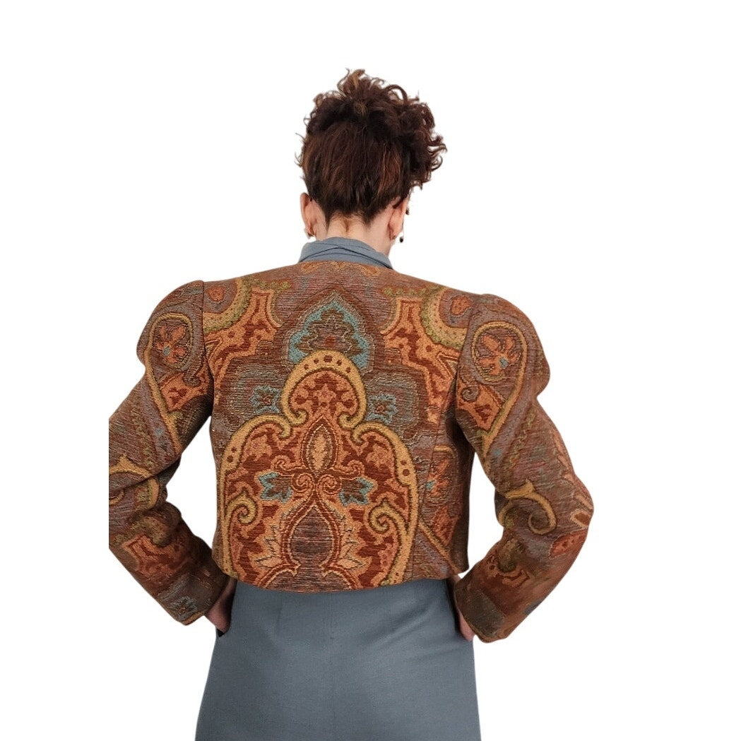 Vintage 1980s Bob Mackie Jumpsuit + Tapestry Jacket Set / M - L