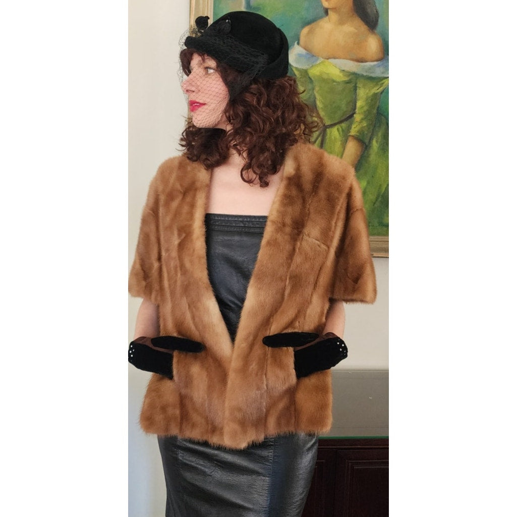 Vintage 50s Brown Mink Fur Wrap Marshall Field & Co