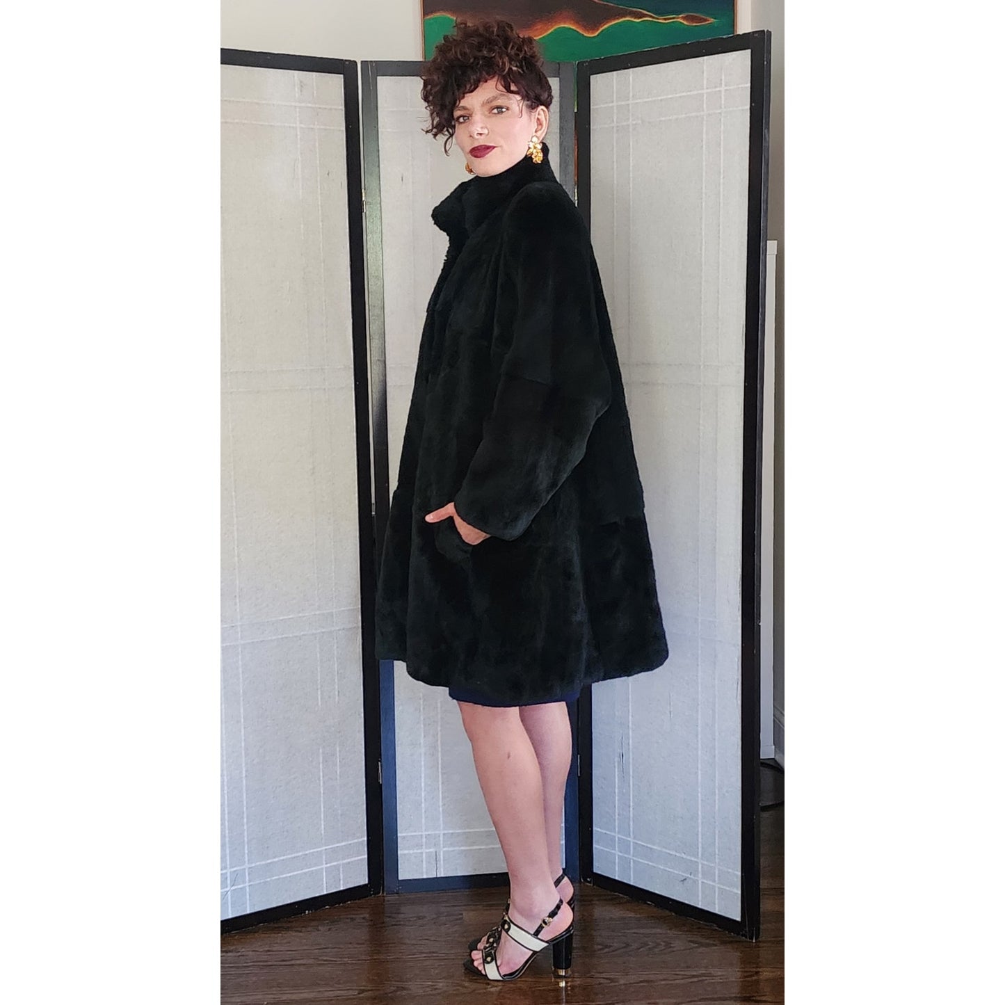 80s Black Rabbit Fur Coat Carole Little for Henri Bendel