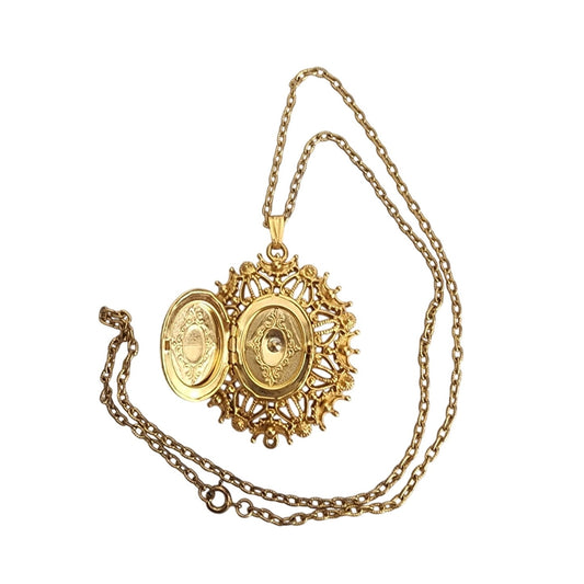 Vintage 1960s Florenza Necklace Locket Pendant Gold Baroque Style