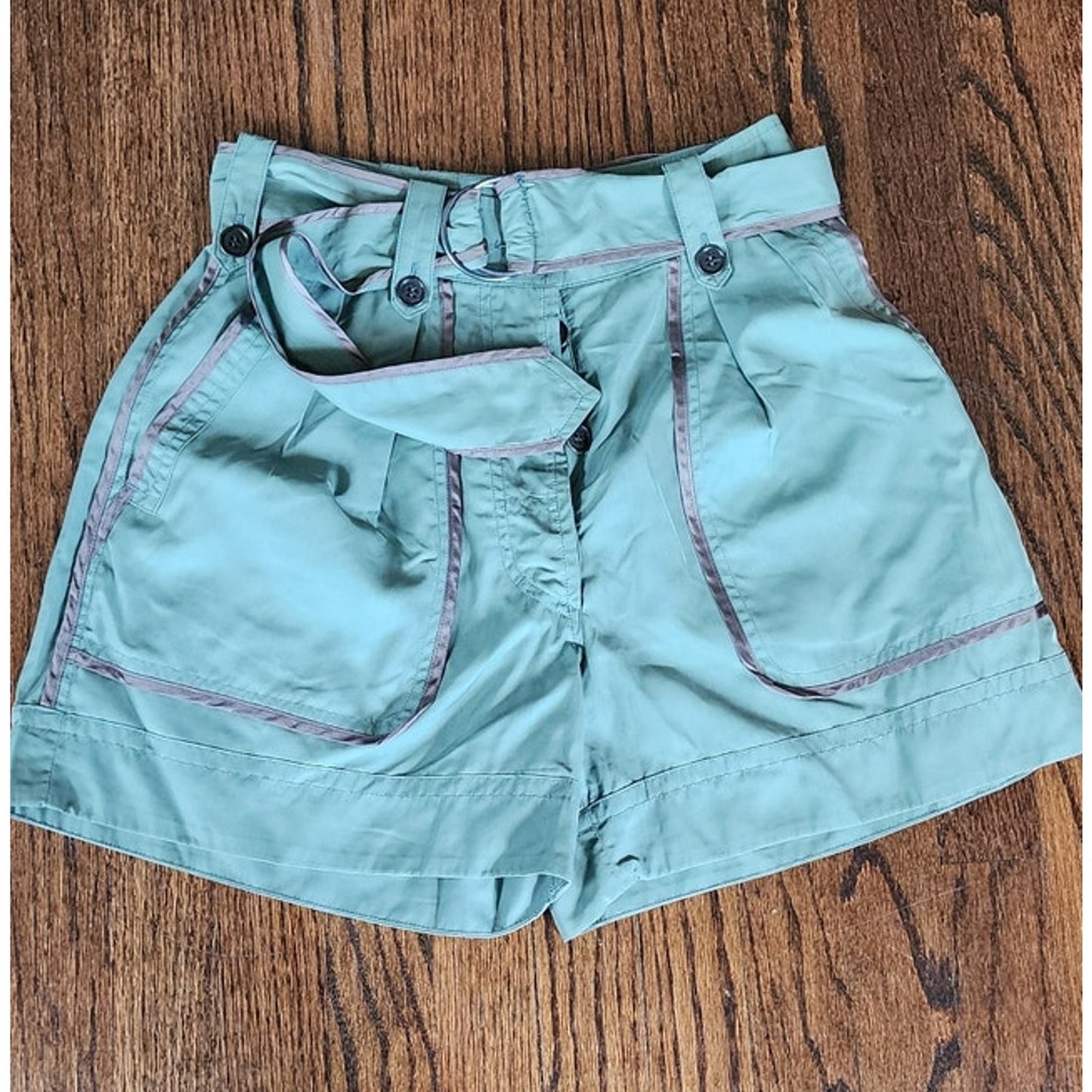 Vintage Y2K Dries Van Noten Silk Shorts Cropped Cargo Blue Green