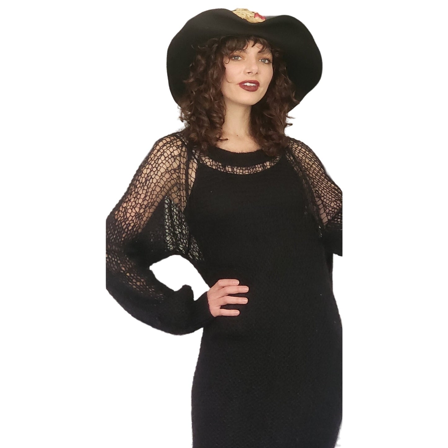 Y2K Sonia Rykiel Black Sweater Dress Open Knit Wool