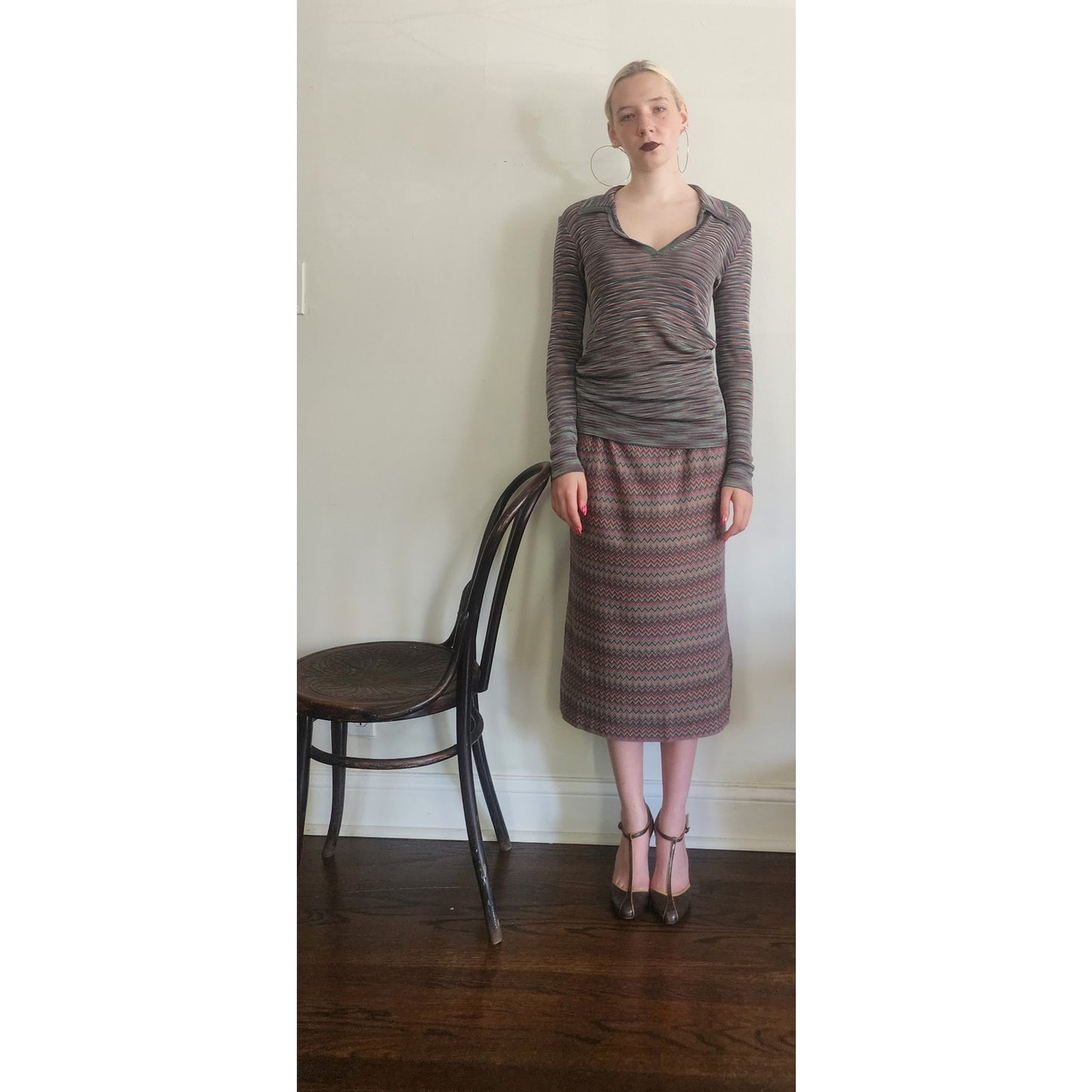 Vintage 1970s Missoni Knit 2 Piece Tunic + Skirt Set Striped Zigzag Suit I Magnin / Medium