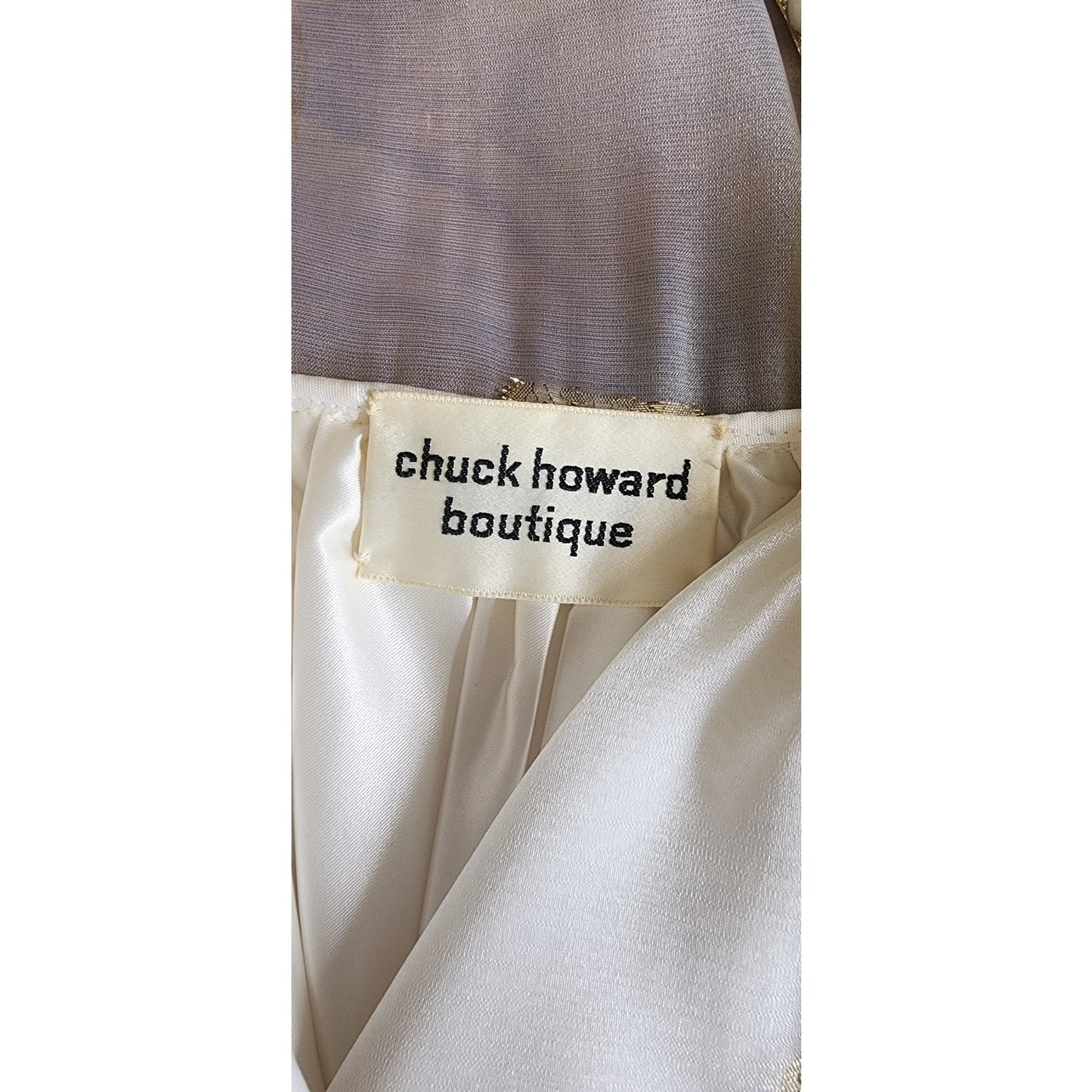 Vintage 70s Embroidered Dress Gold Lurex & White Organza / Chuck Howard Boutique