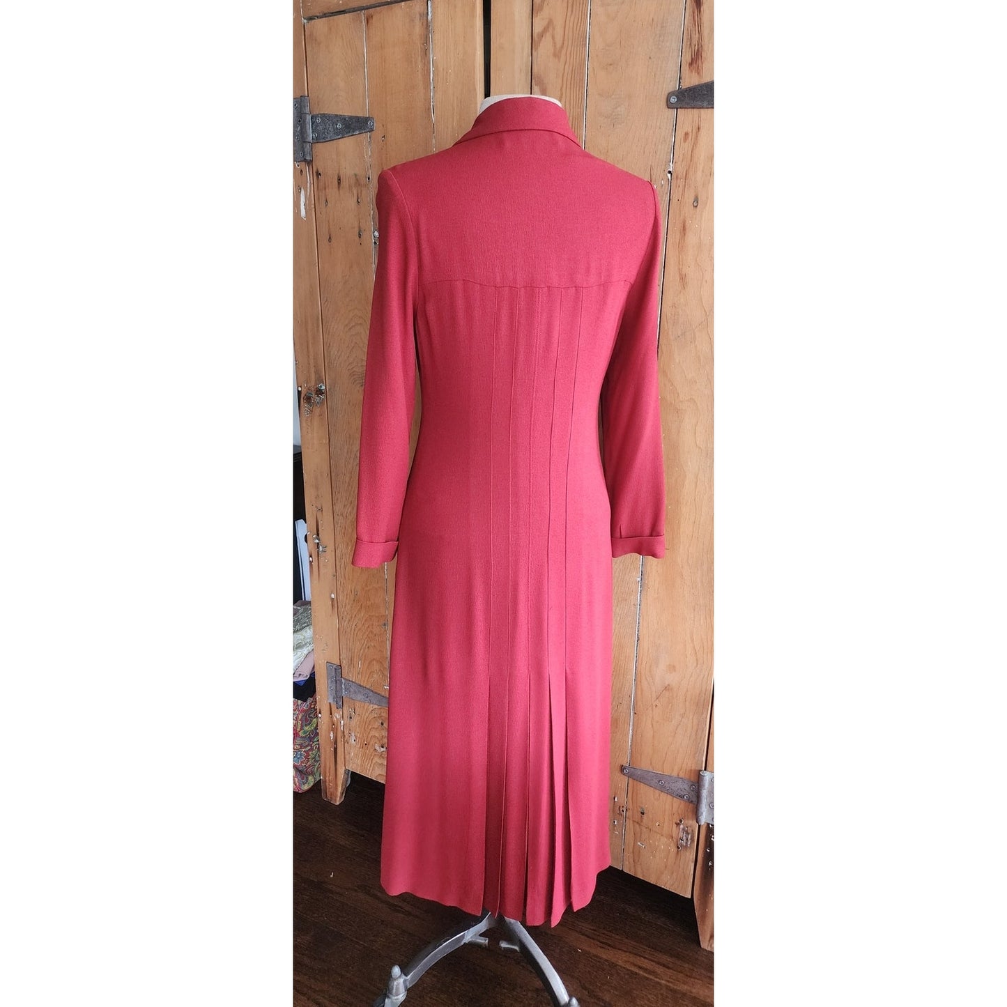 Vintage RARE 90s Chloe Dress Orange Red Wool Crepe Button Down Front