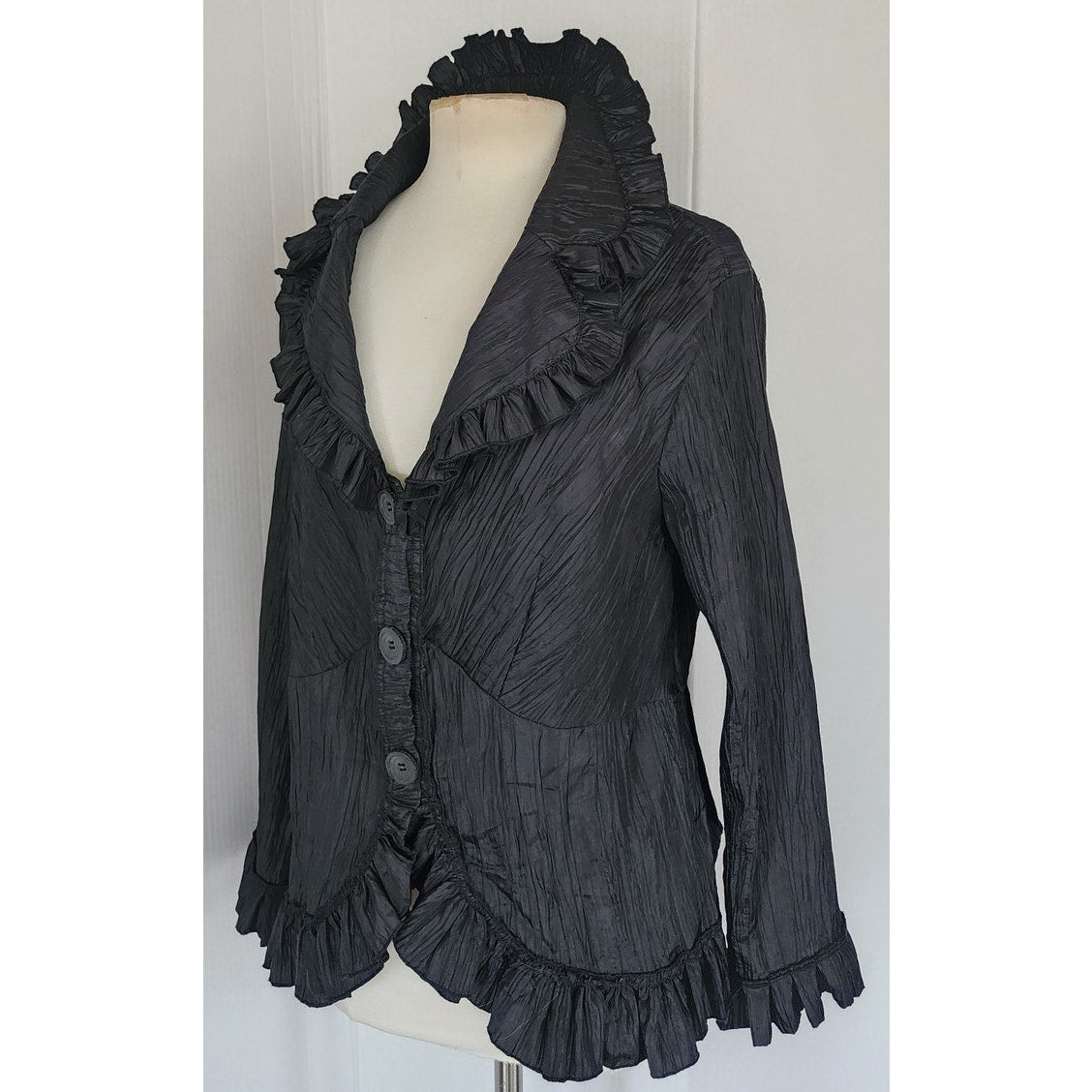 Vintage Y2K Crinkled Jacket Black Silk Blend by Pretty Angel NWT