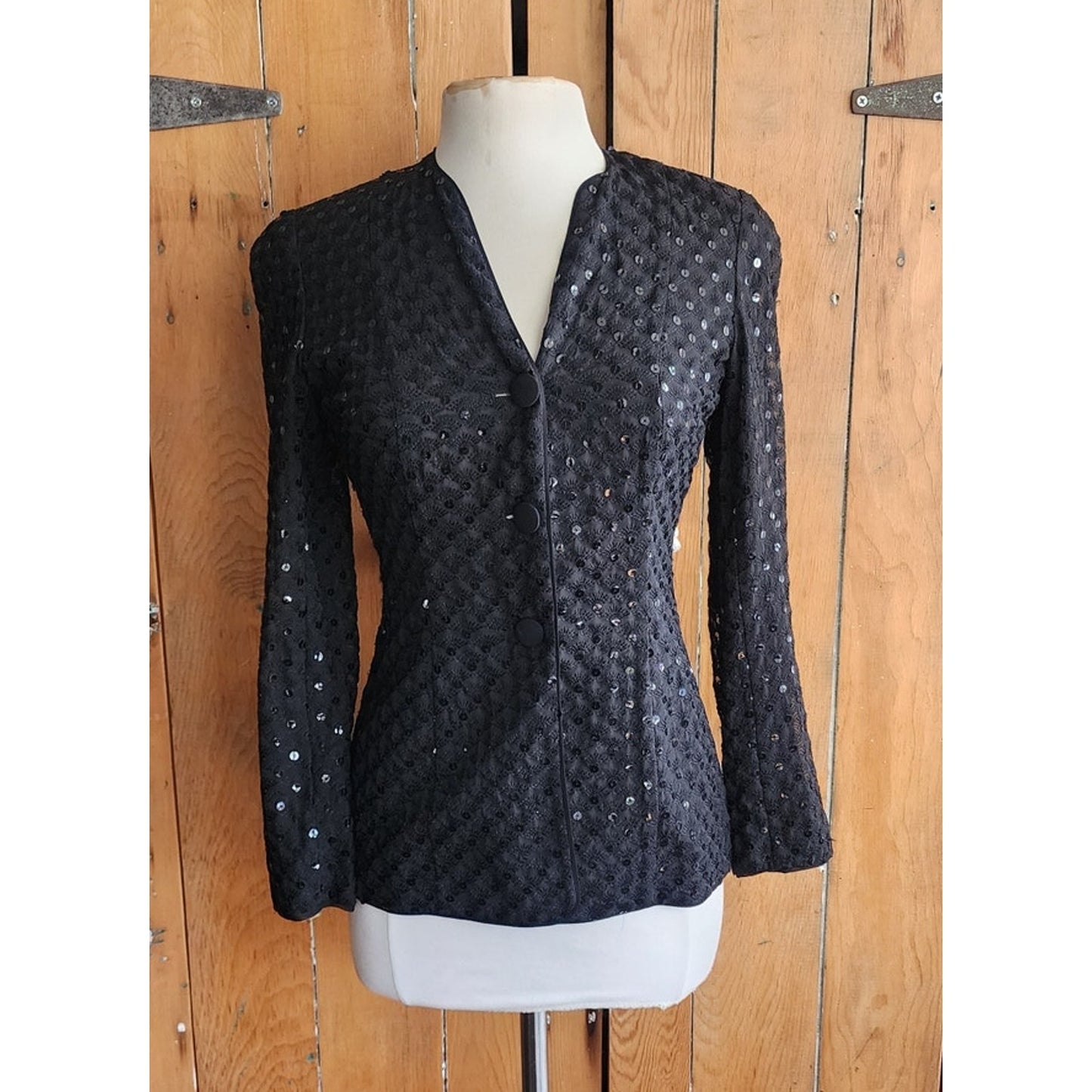 Vintage 90s Armani Fitted Sequined Blazer Black / S-M