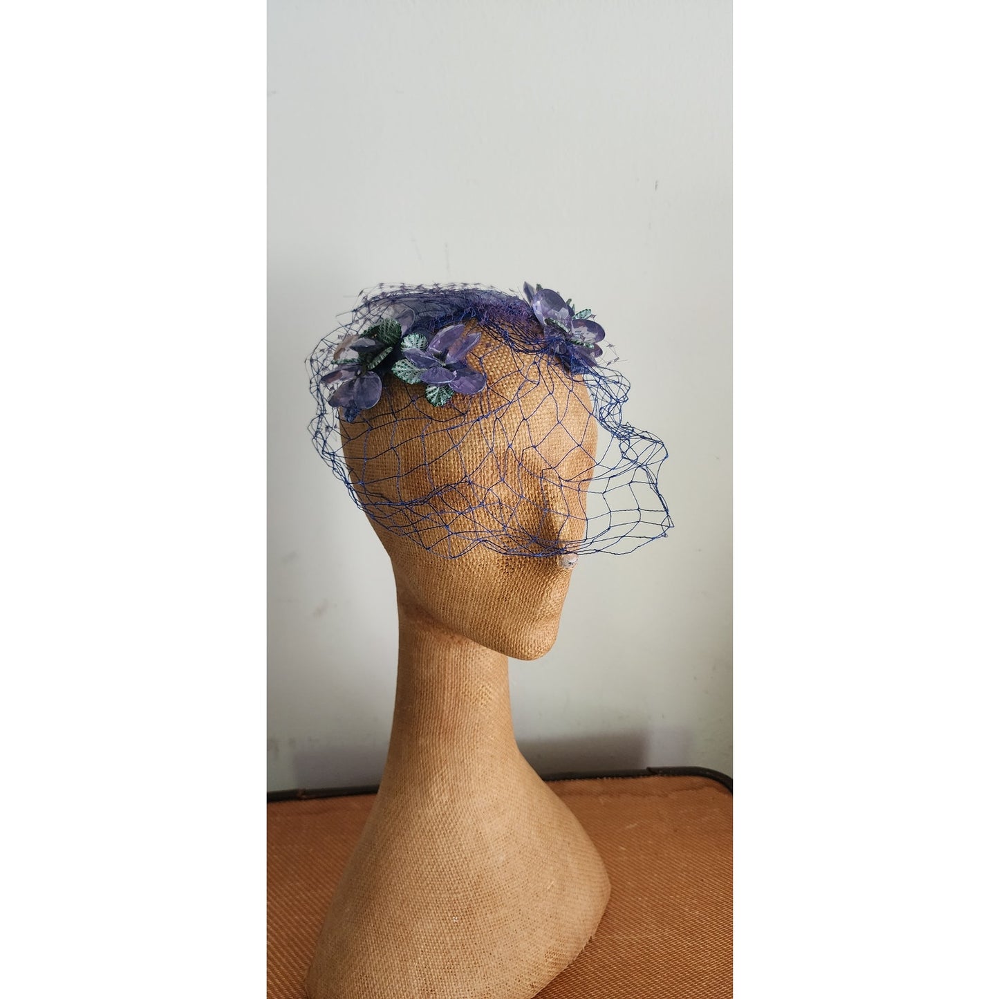 Vintage 50s Bes-Ben Hat Blue Crystal Floral Crown Fascinator w/Veil