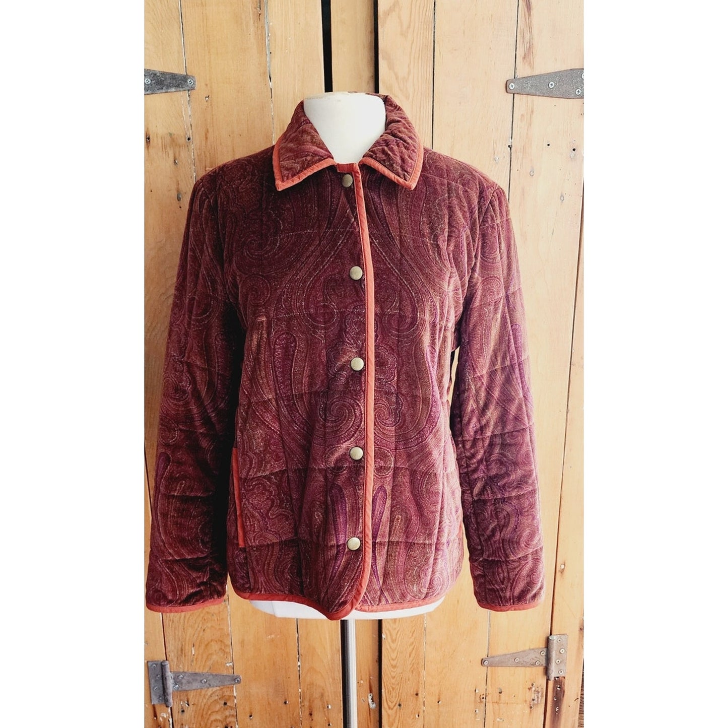 Vintage Y2K Etro Jacket Quilted Velvet Brown Paisley Print