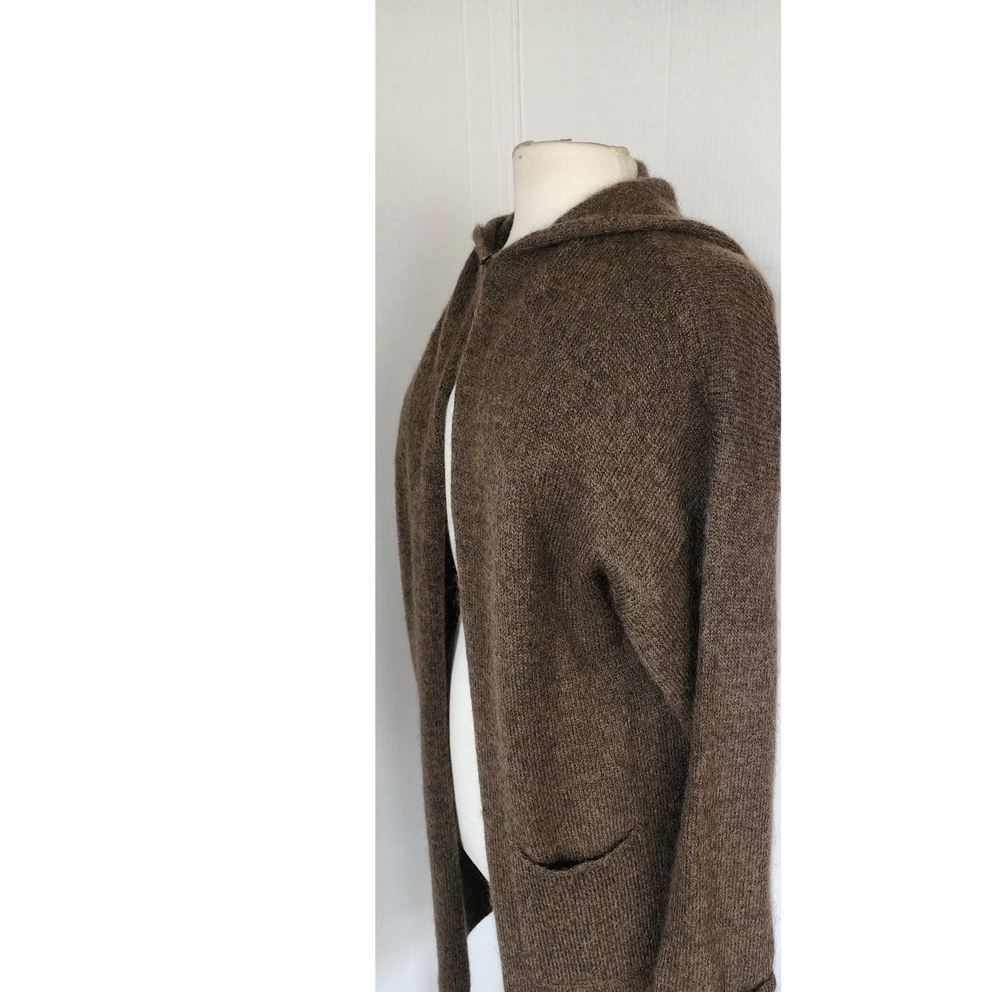 Vintage Eileen Fisher Hooded Cardigan Sweater Jacket Brown Mohair Wool