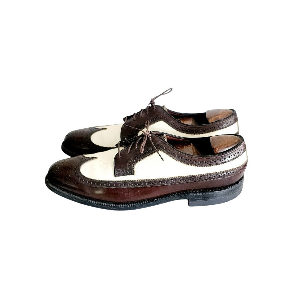 Vintage Florsheim Mens Shoes 11 Brown White Spectator Longwing Oxfords