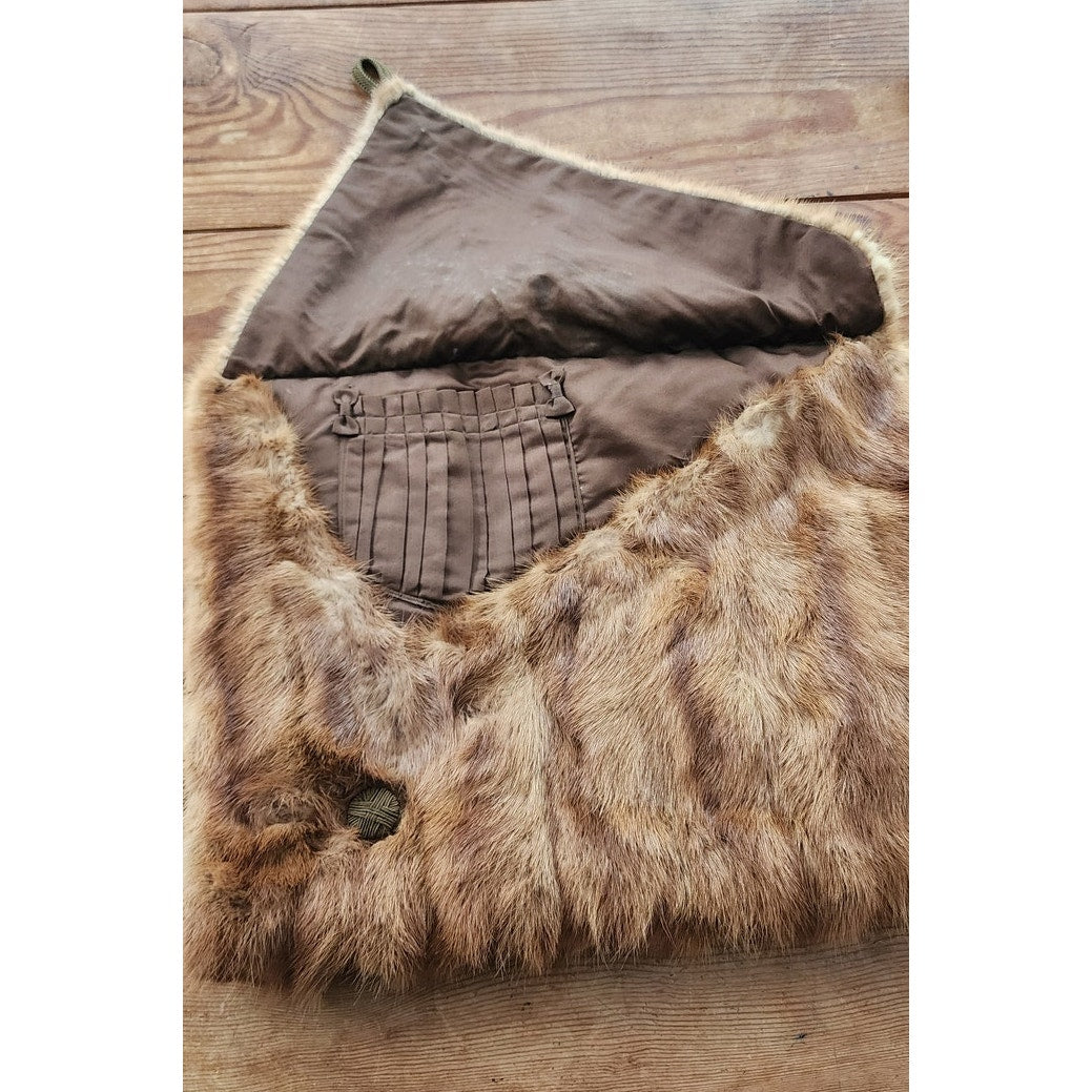 Vintage 40s Mink Fur Muff Bag Combination Brown Beige