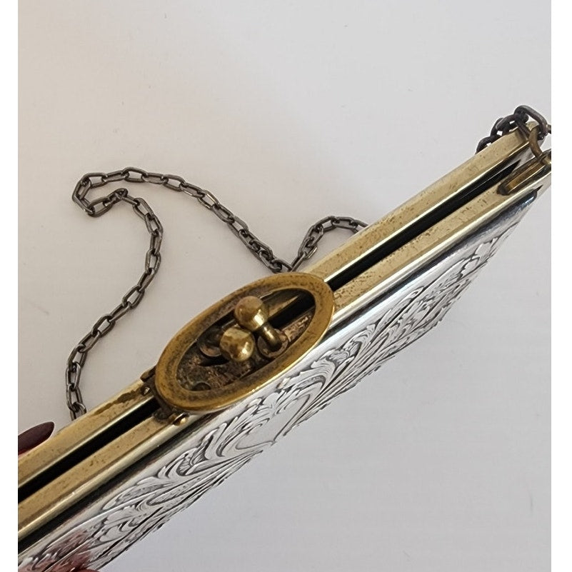 Victorian Coin Purse Engraved Minaudiere Card Case German Silver