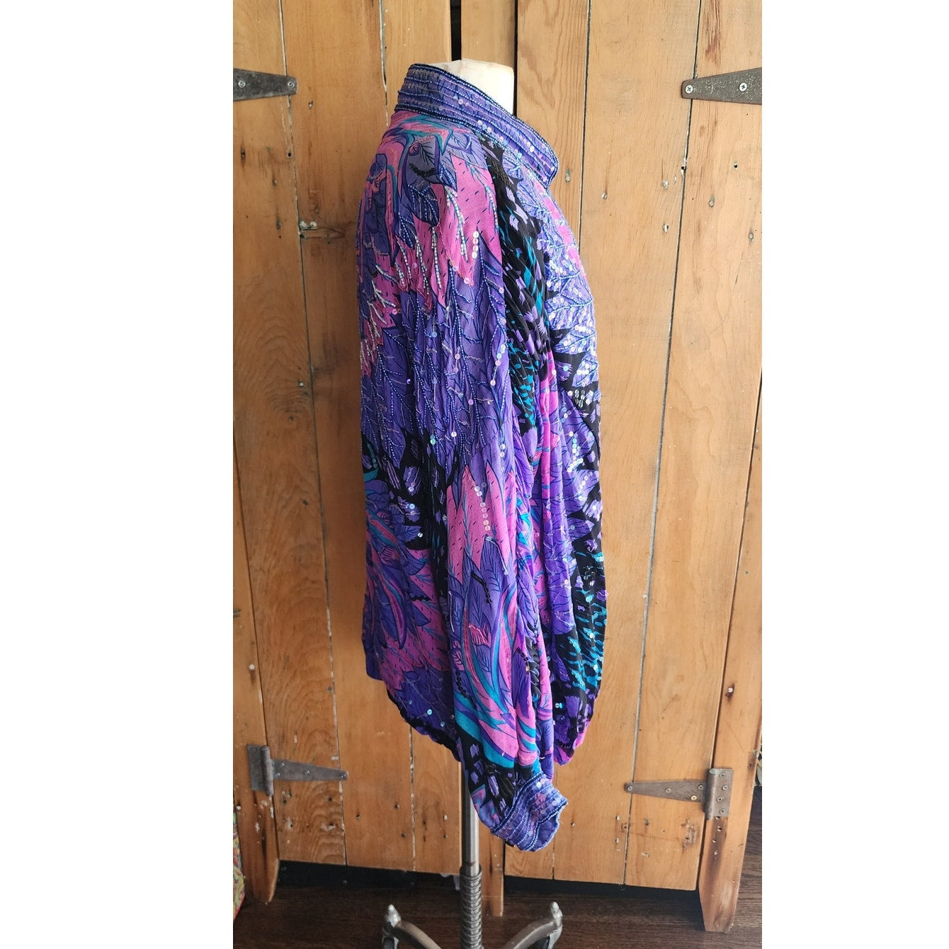 Vintage 80s Purple Sequined Jacket Bat Wing Sleeve Judith Ann Plus