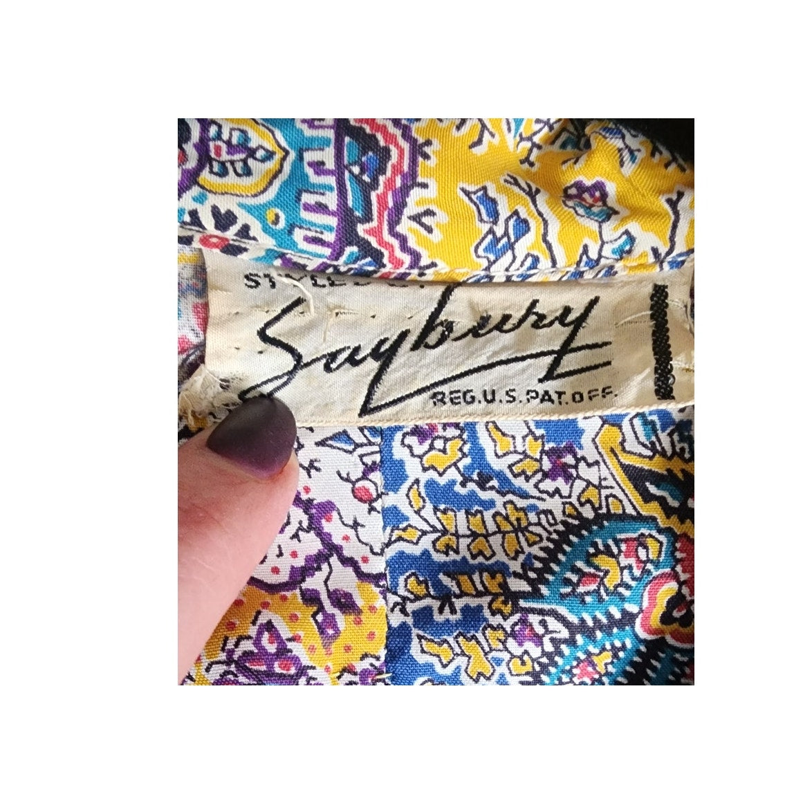 40s Saybury Paisley Rayon 2 Pc Dress & Jacket Set with Yellow Sleeves & Belt