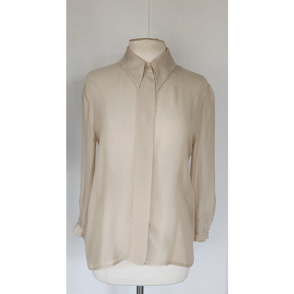 Vintage 90s Beige Silk Blouse Giorgio Armani Le Collezioni / M