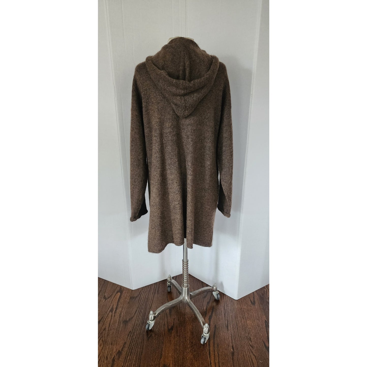 Vintage Eileen Fisher Hooded Cardigan Sweater Jacket Brown Mohair Wool