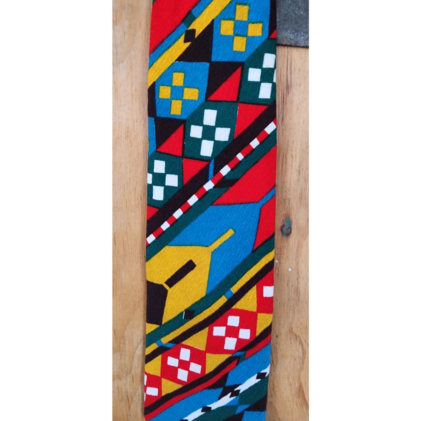 Vintage 60s Mens Tie Colorful Barkcloth MCM Print Geometric