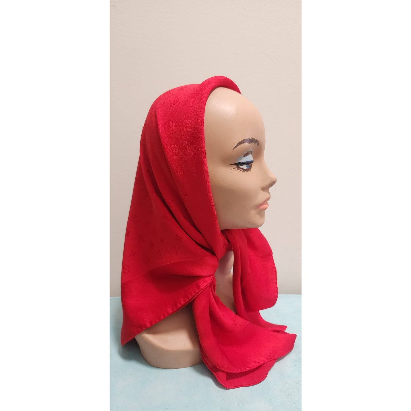 Vintage Louis Vuitton Scarf Red Silk Square w/Monogram Print