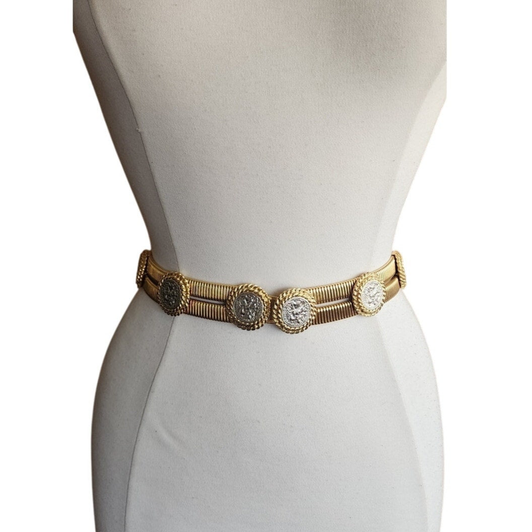 Vintage Metallic Coin Belt Elastic Gold Waistband