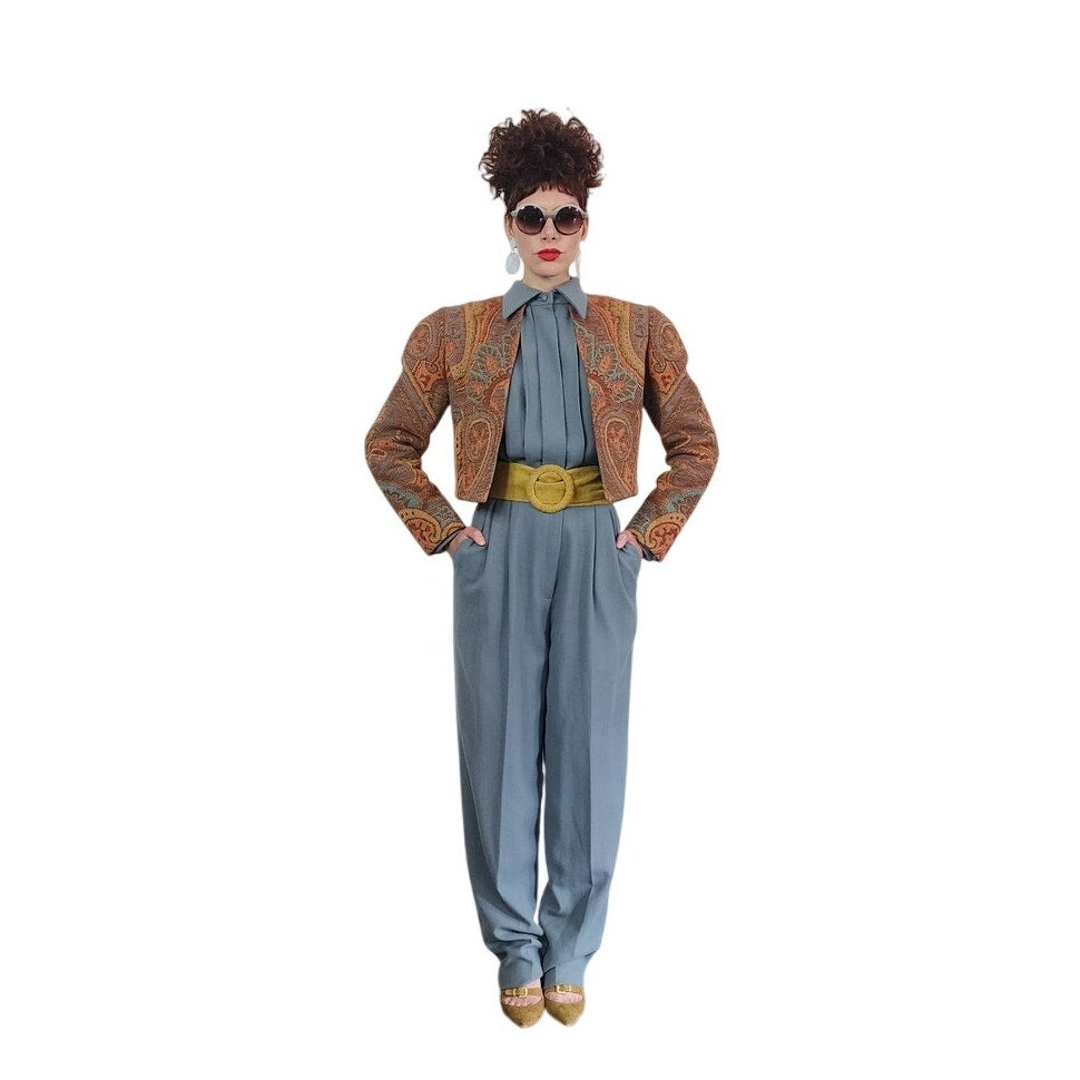 Vintage 1980s Bob Mackie Jumpsuit + Tapestry Jacket Set / M - L