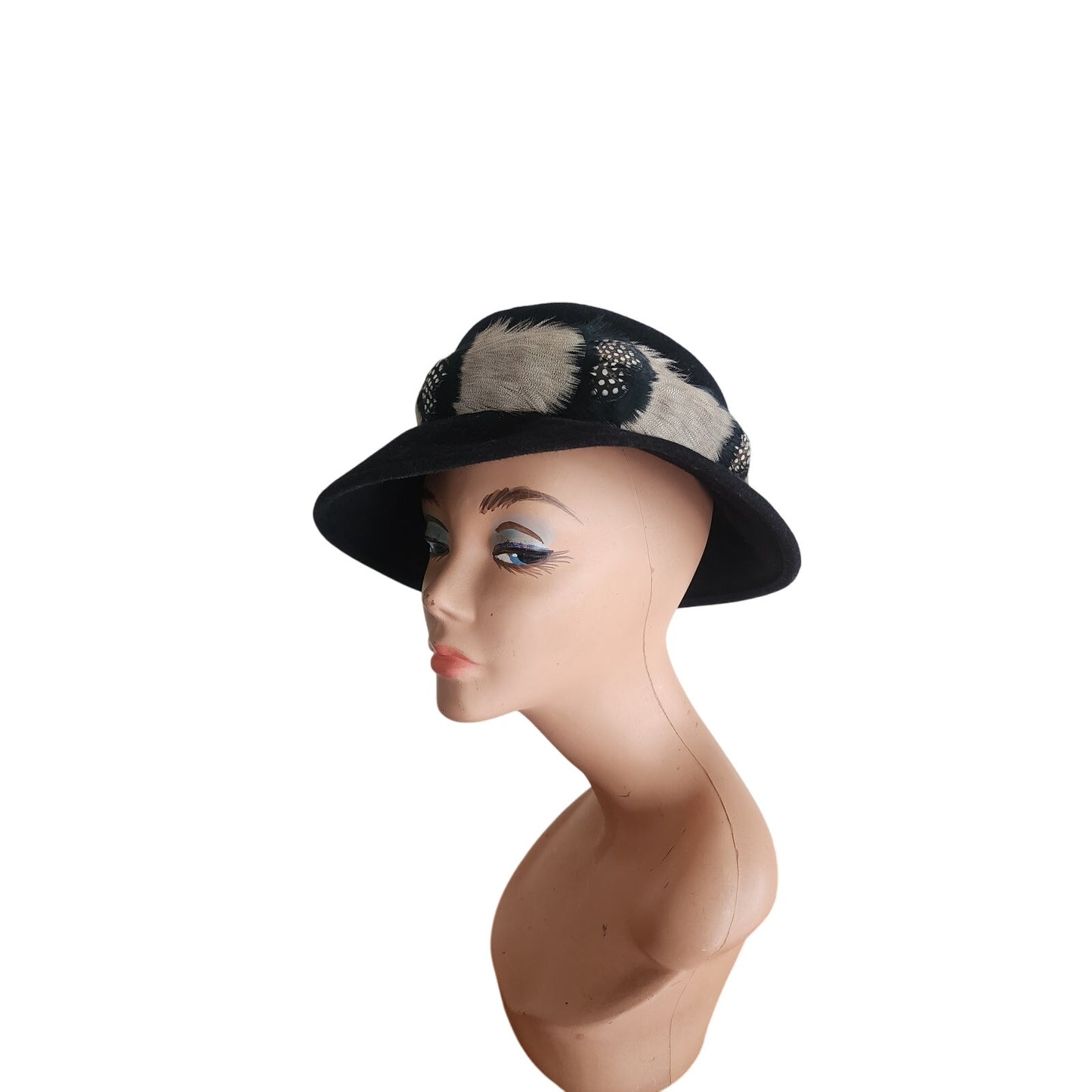 Vintage 60s Ladies Fedora Hat by Gelot Paris Black Felt + Feathers