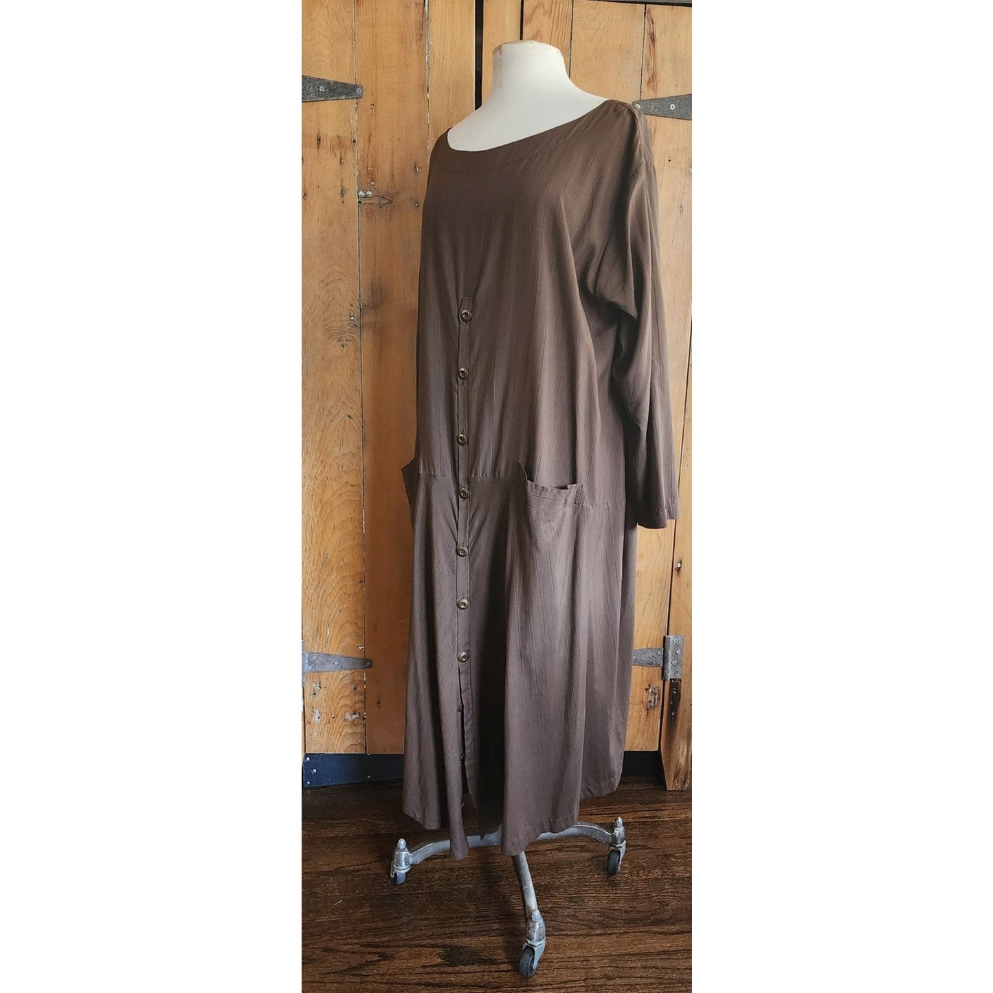 Vintage 2000s J Morgan Puett Dress in Brown Striped Silk