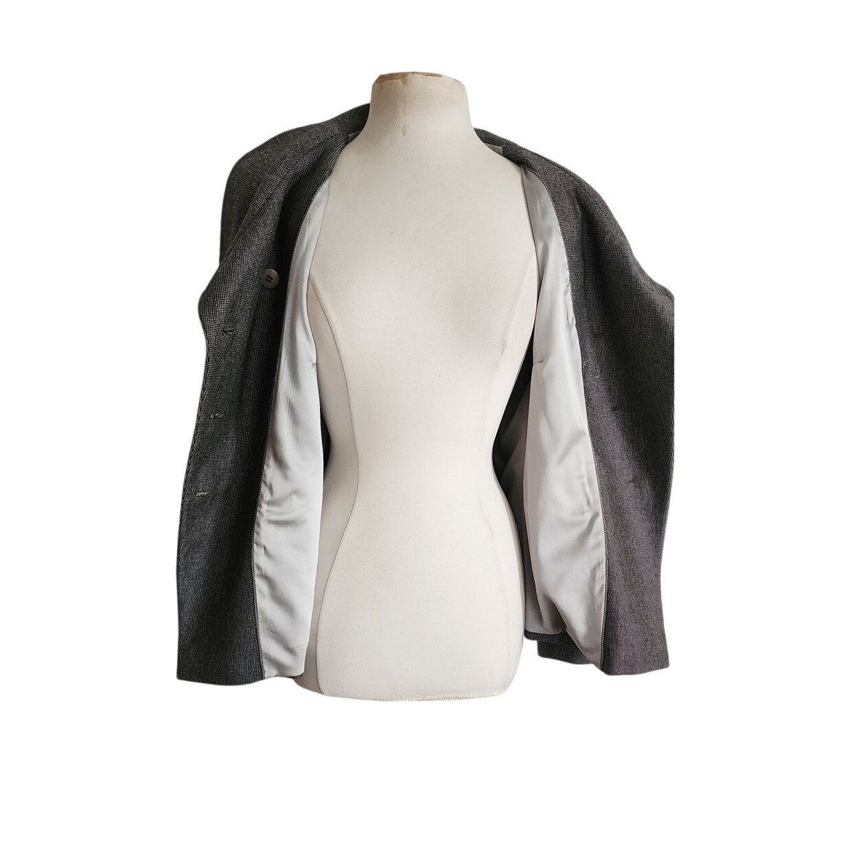 2010 Armani Collezioni Blazer Gray Microgrid Wool High Collar / L