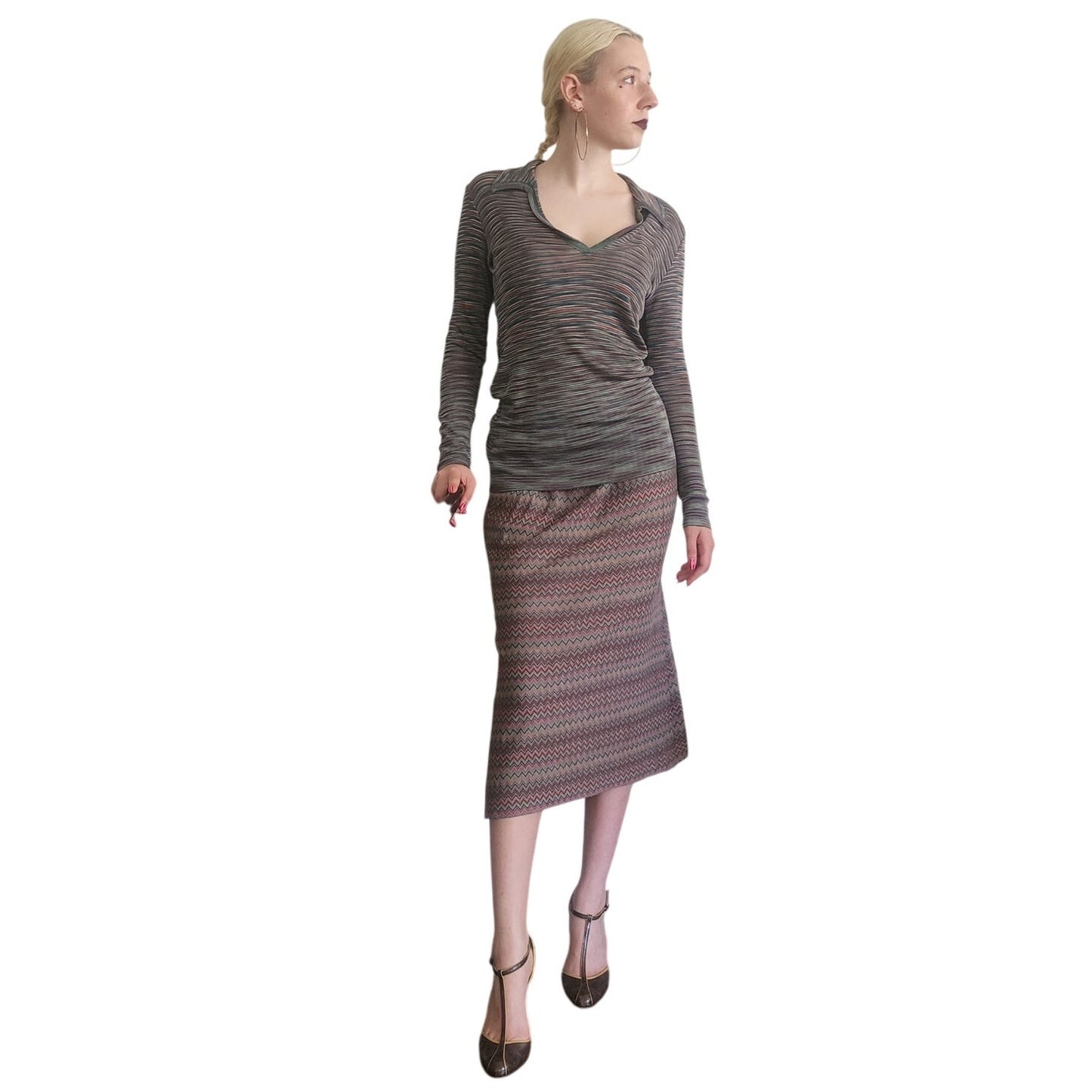 Vintage 1970s Missoni Knit 2 Piece Tunic + Skirt Set Striped Zigzag Suit I Magnin / Medium