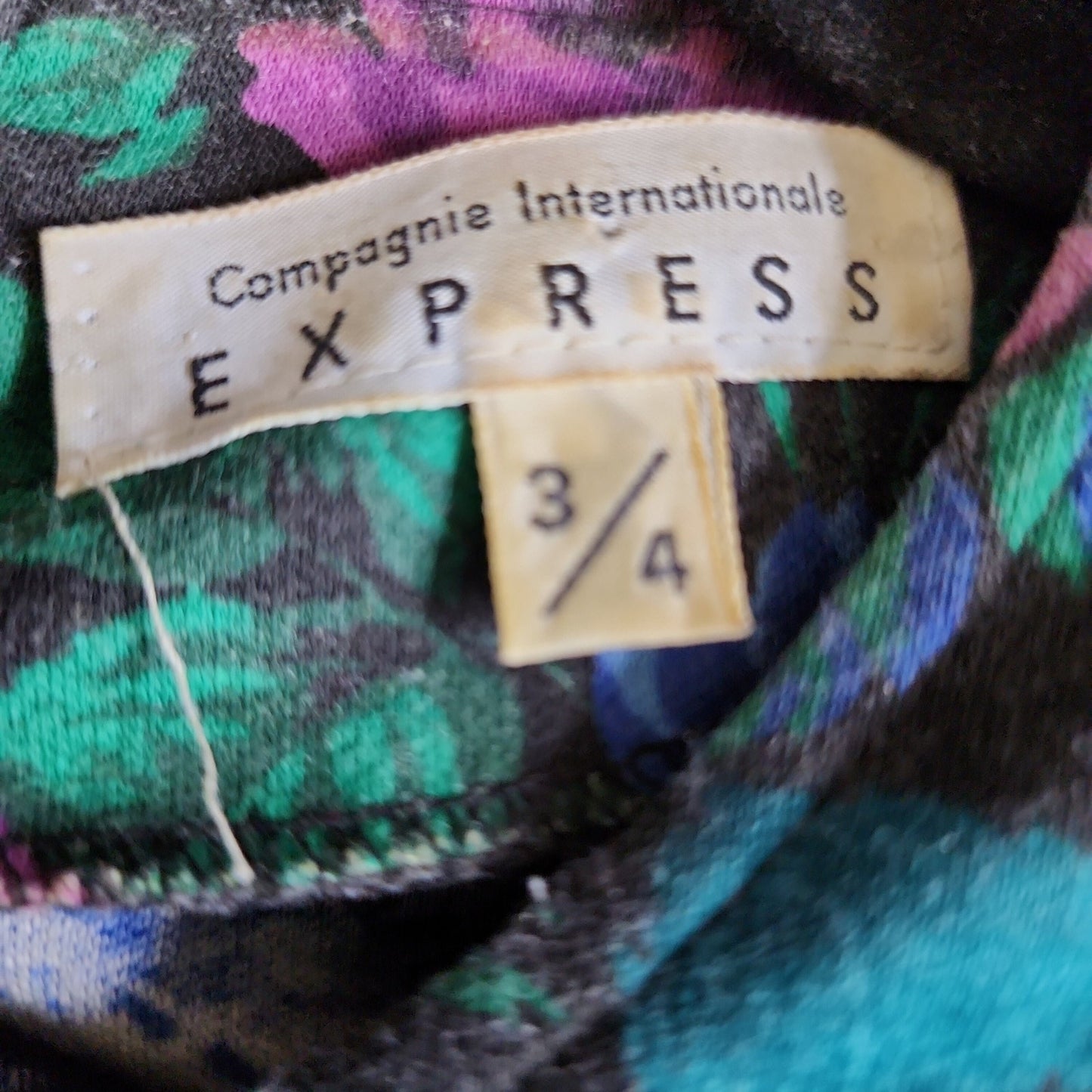 Vintage 80s Floral Print Dress Drop Waist Long Sleeves Express