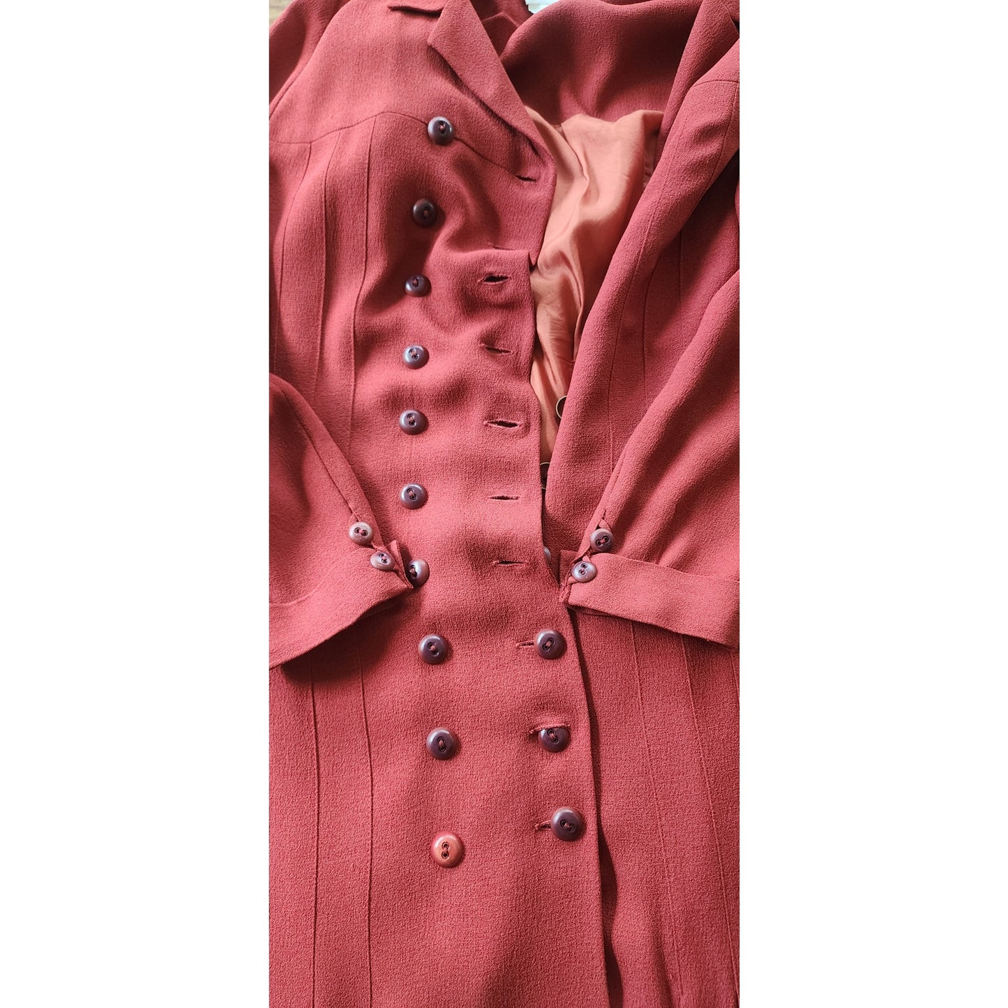 Vintage RARE 90s Chloe Dress Orange Red Wool Crepe Button Down Front