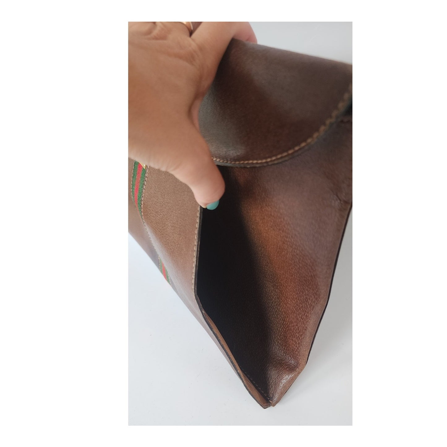 Vintage 1970s Gucci Portfolio Bag Envelope Case Clutch Brown Leather