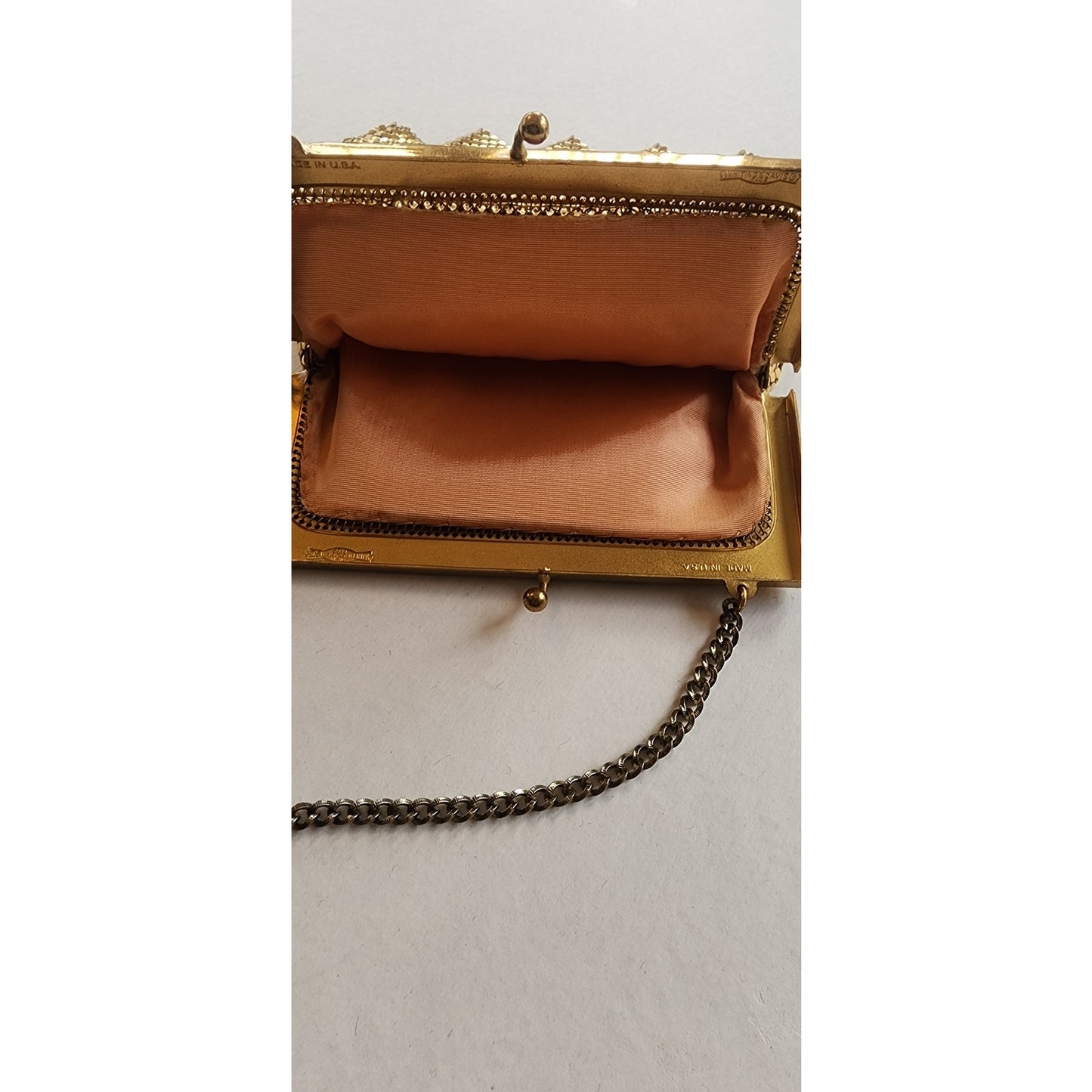 Vintage 1940s Gold Mesh Ha Bag Whiting & Davis Art Deco Frame Purse