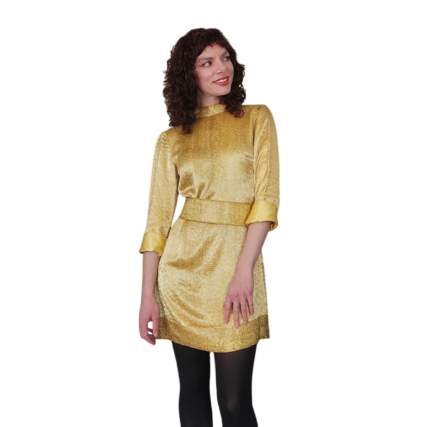 Vintage 60s Gold Mini Dress w/Belt Doreen Lok / S