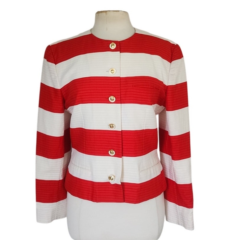 Vintage 1980s Louis Feraud Blazer Red White Stripe