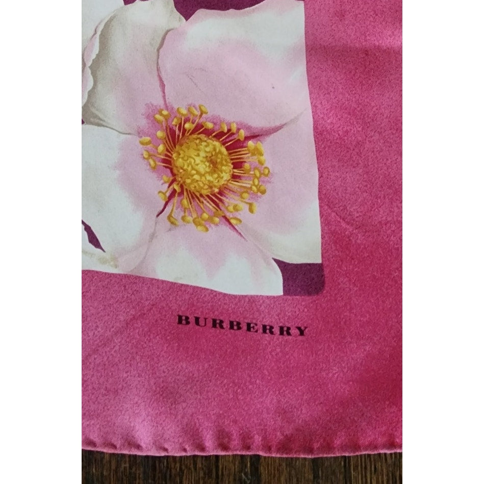 Vintage Burberry Scarf Pink Floral Silk Print Square