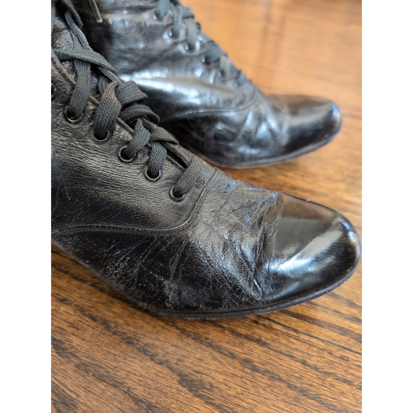 Antique Lace Up Ankle Boots Black Leather Edwardian / 6.5