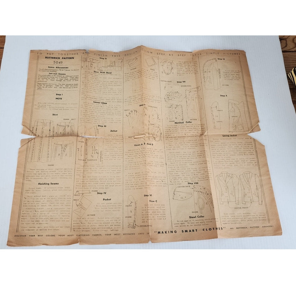 Vintage 30s Sewing Pattern ORIGINAL/ Jacket Skirt Suit Set Butterick 5049 Bust 32