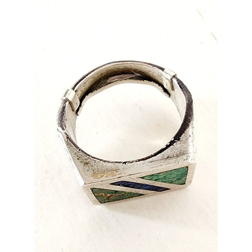 Vintage Mens Ring Inlaid Turquoise Lapis Lazuli Stamped SMM 925 Mexico Size 10.25
